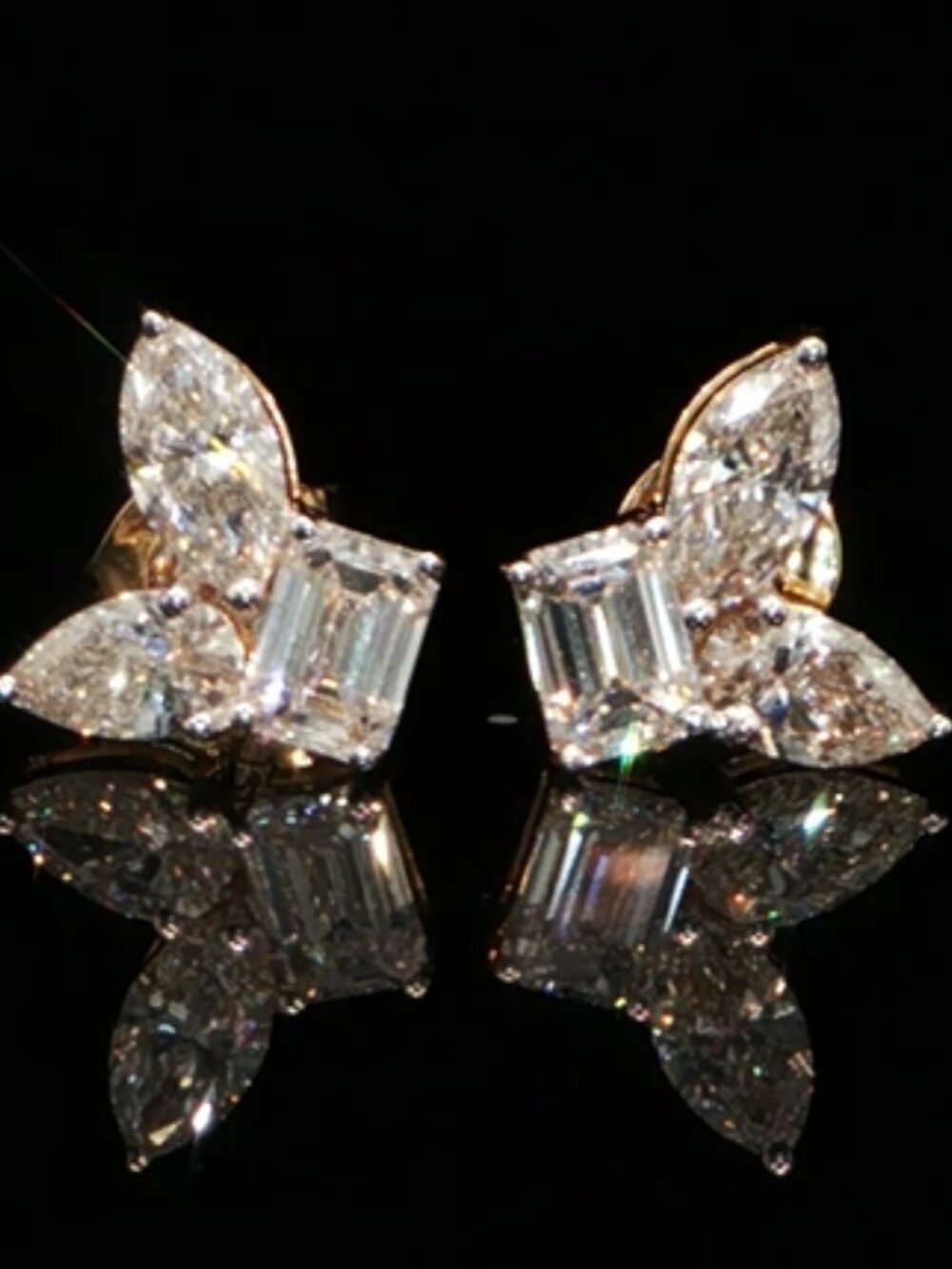 1.39 CTW Emerald, Marquise & Pear Lab-Grown Diamond Cluster Stud Earrings - 14K